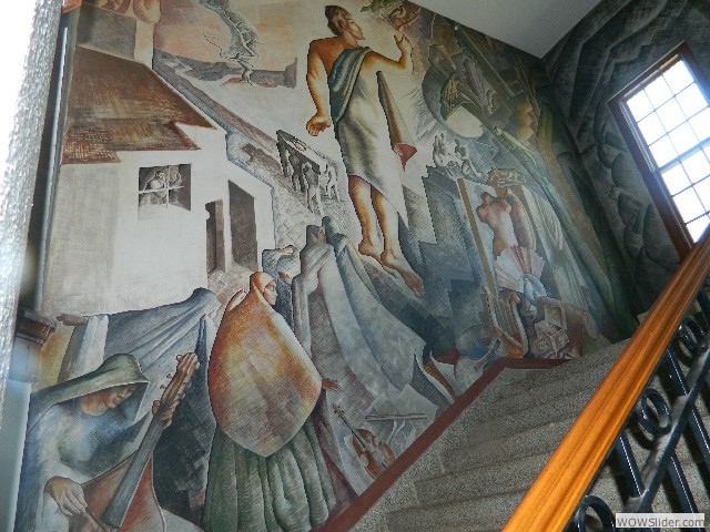Lloyd Moylan painted the murals in 1936 as a WPA project 