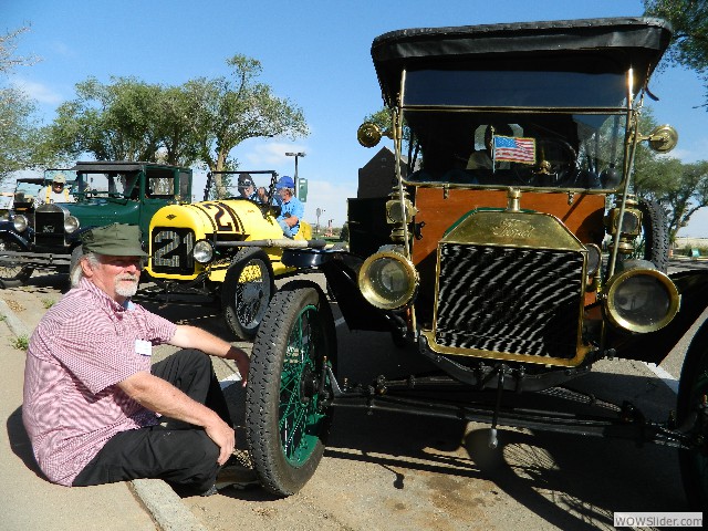 Vaughn ready to crank the Azevedo's 1912 touring car to life