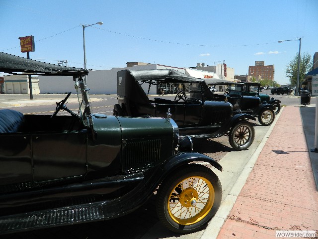 Tin Lizzies parked on Main Street