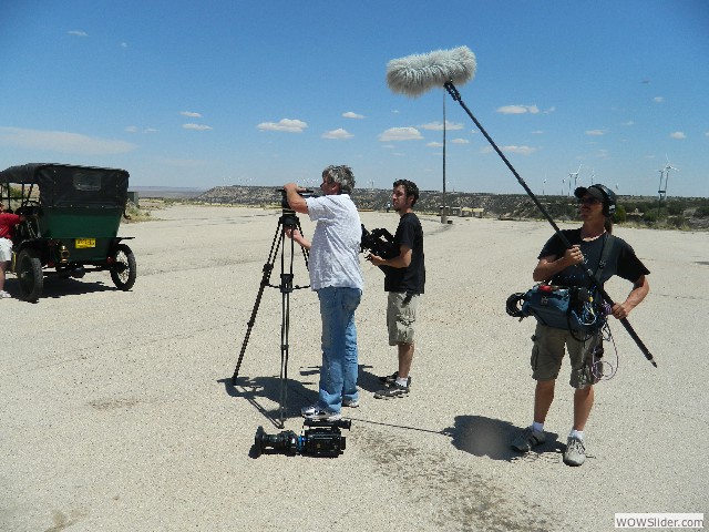 The documentary crew setting up for an interview