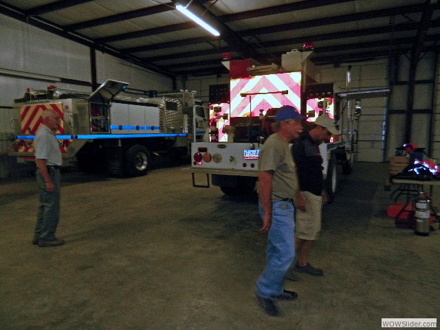 Neil and Larry admiring Grady's well equipped Fire and Rescue Station