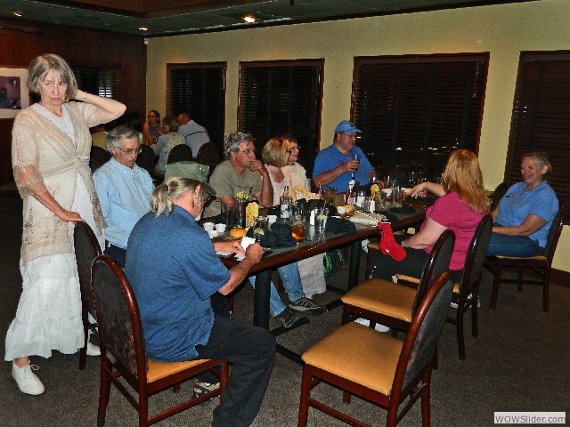 Jean (standing) in the Cattle Baron restaurant