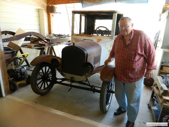 Tom with Kirks recent purchase - Buster, the 1924 coupe