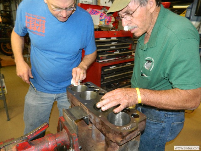 Roger and Gerald checking Tom's engine block