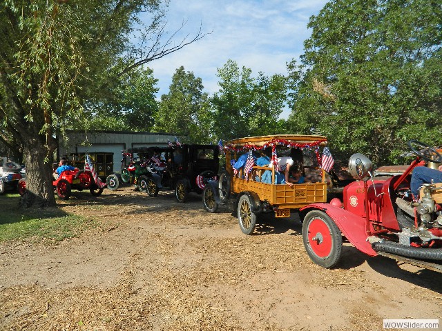 Club cars ready to go to the staging area