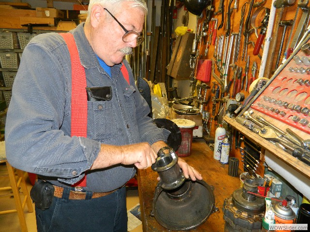 Bob bolting a spool to Mark's differential housing before brazing