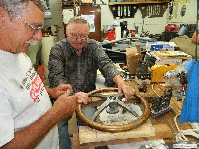 Larry and Tom working on Paul's steering wheel