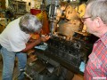 Larry and Bob doing a hole aligning operation on Mark's 1925 engine block.