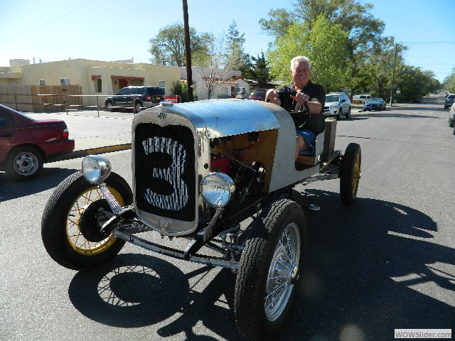 Vern leaving in his new speedster