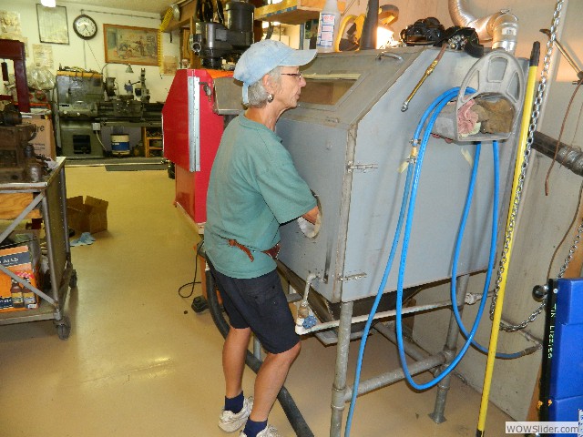 Marilyn sand blasting a instrument panel