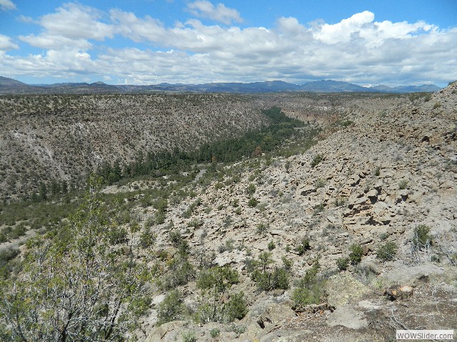 View down to the Bandelier Visitors Center