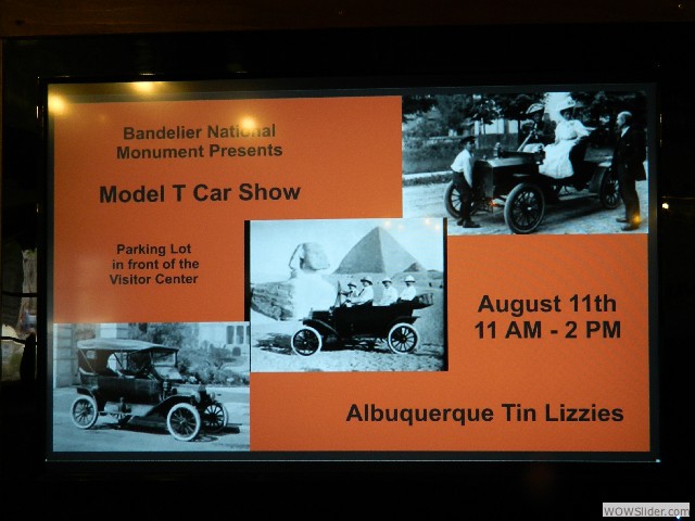 Tin Lizzies car show advertised in the lobby