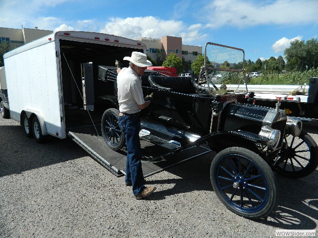 Skip loading his 1914 Model T touring car