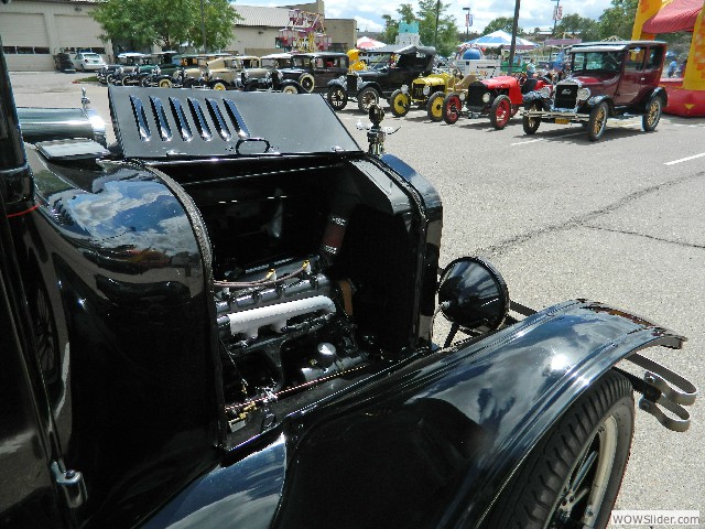 Mark's coupe engine with Model T's and Model A's in the background