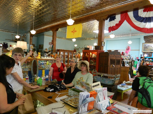 Sharon, Susan, Linda, and Fran in an antique store across from the train station