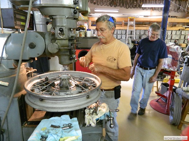 Larry machining Don's wire wheel