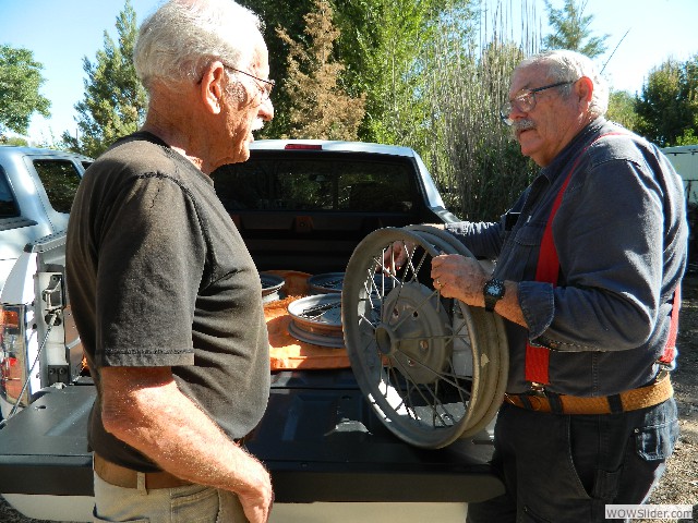 Don and Bob discussing the wire wheel repairs