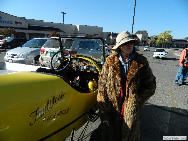 Lorna sporting a 1920's racoon skin coat