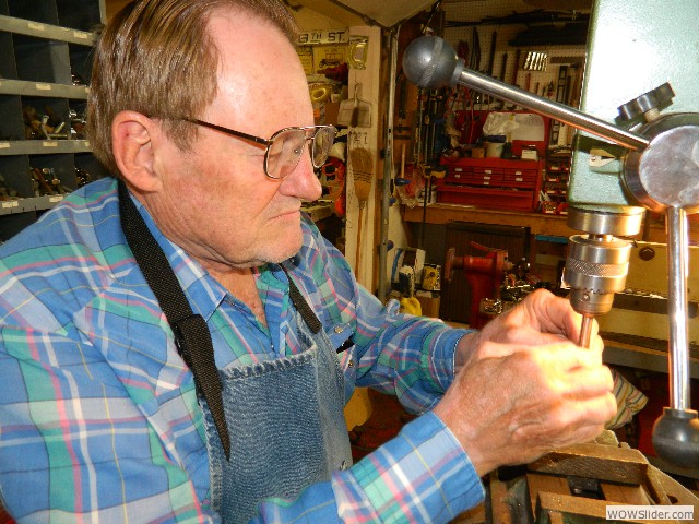 Bob sanding down rod stock