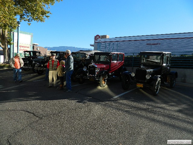 Six Model Ts at the breakfast