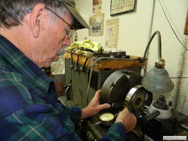 Gerald boring out the old bearing.