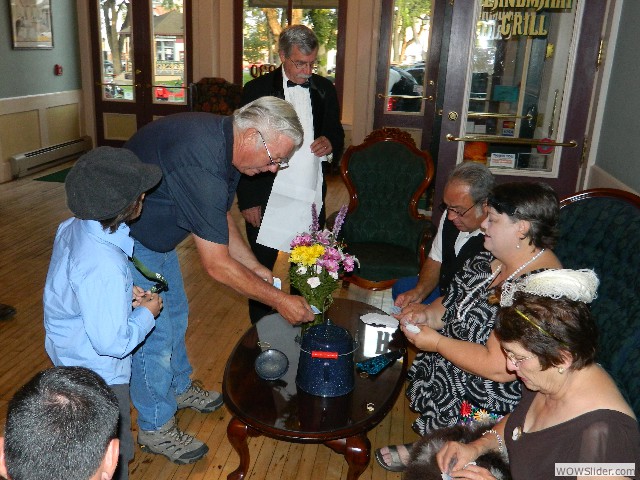 Vern, Stan, Robbi, Fran, and Orlando separating the tickets