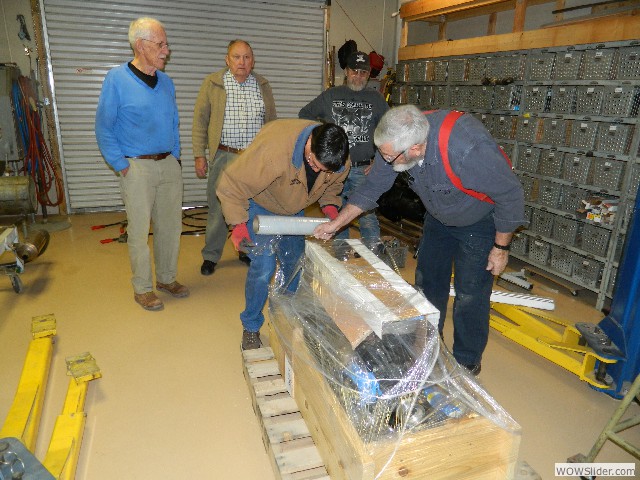 Mark and Bob at work with Don, Dave, and Vernon in the background