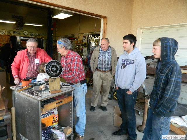 Former MTFCA President Tom, Larry, Dave, Dante, and Jay looking on as Larry disassembles the differential.