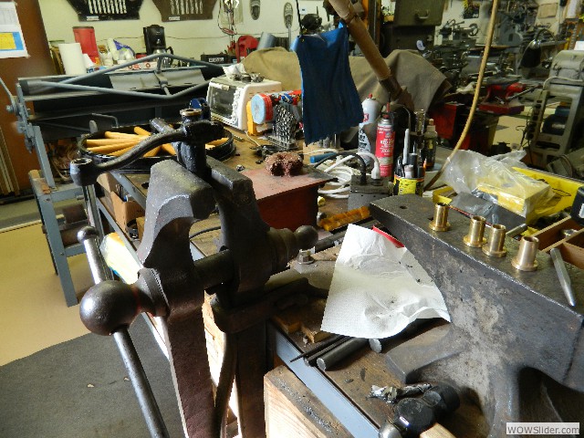 Don's steering linkage in the vise ready to receive new bushings.