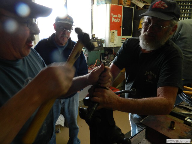 Michael and Vernon driving out the old bearings.