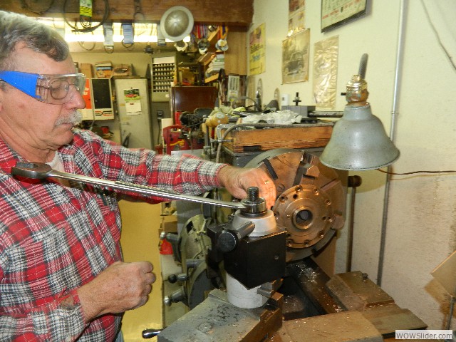 Larry preparing to machine a differential housing.