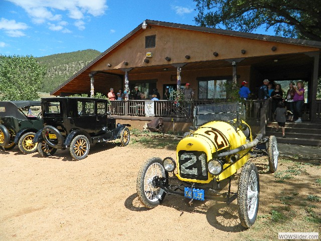 Left to right - Mark and Sharons 1927 touring, Don's 1924 Tudor, and Larry and Lorna's 1921 Faultless speedster