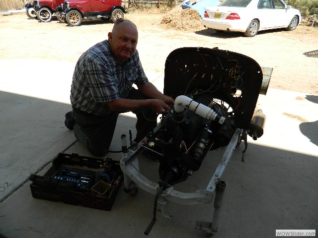 Dave preparing to remove his engine from the engine stand.