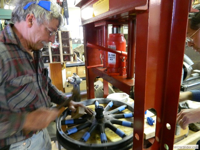 Larry aligning the spokes