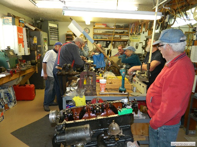 Everyone observing Bob remove the clutch plates