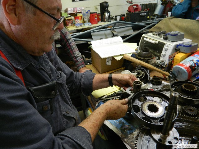 Bob measuring a shaft for wear