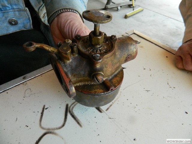 A closeup of the circa 1915 carburetor